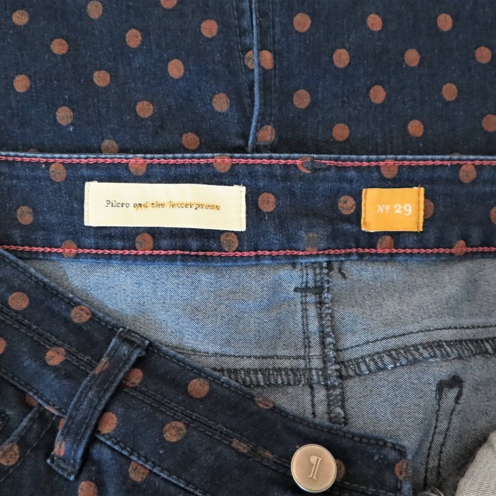 Anthropologie Blue Denim Polka Dot Pencil Skirt - Picture 3 of 3